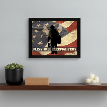 Bless our Firefighters Black Framed Print Wall Art HomeRoots