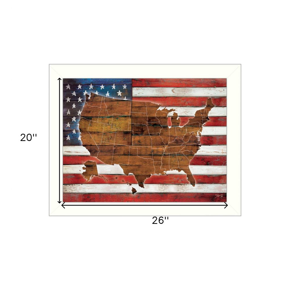 American Flag USA Map White Framed Print Wall Art — view 3