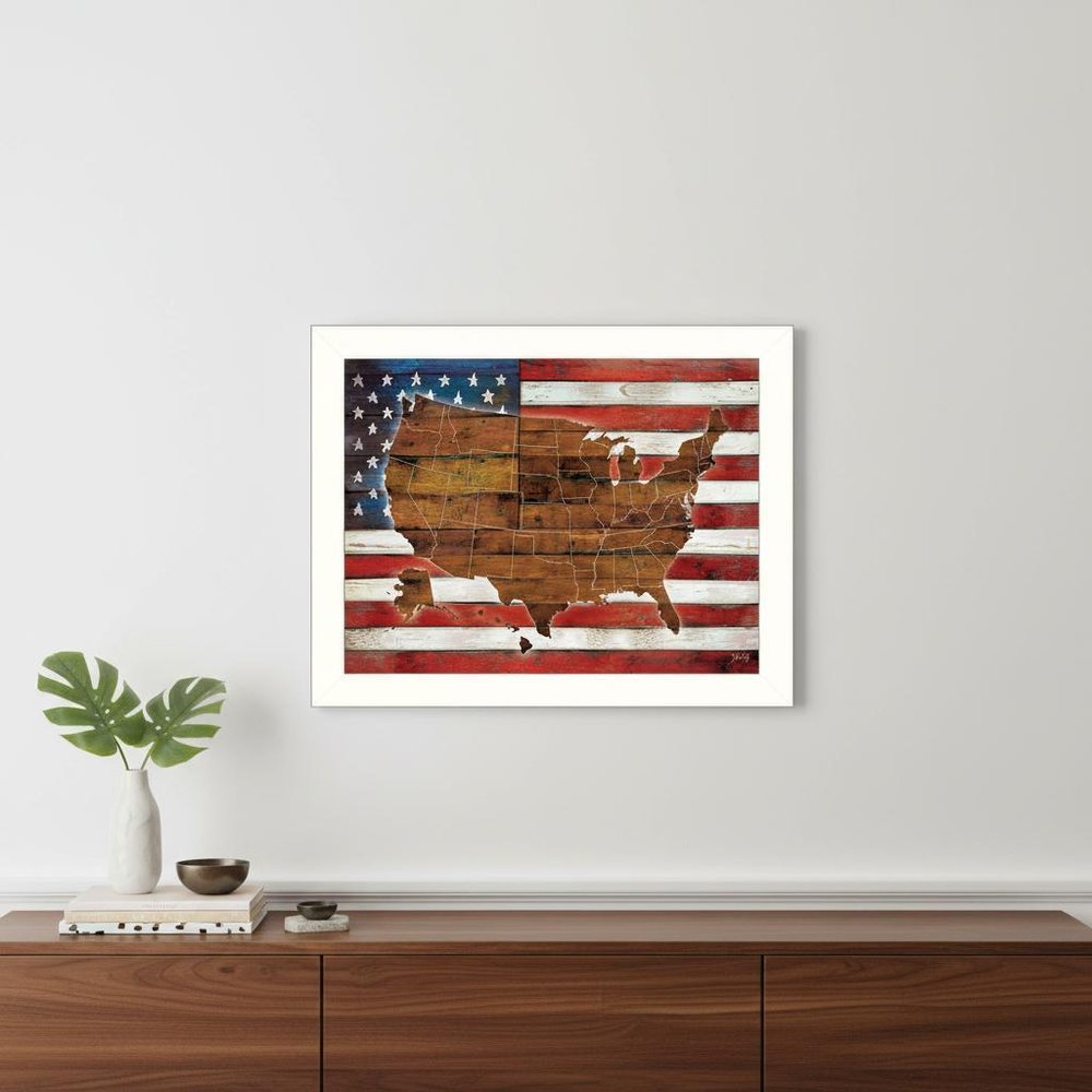 American Flag USA Map White Framed Print Wall Art HomeRoots