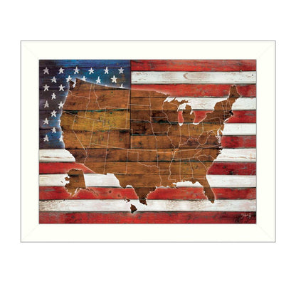 American Flag USA Map White Framed Print Wall Art HomeRoots