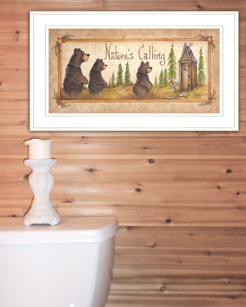 Natures Calling 2 White Framed Print Bathroom Wall Art — view 2