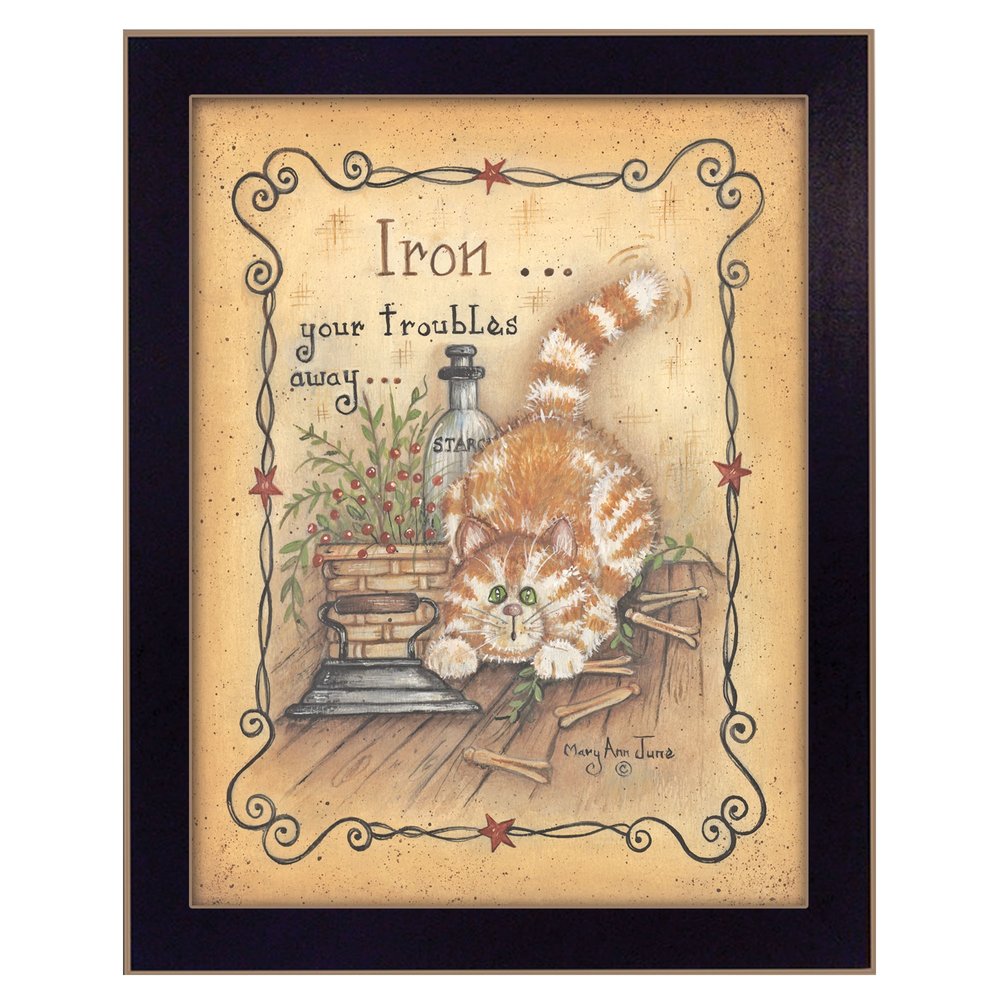 Iron Your Troubles Black Framed Print Laundry Wall Art — view 1