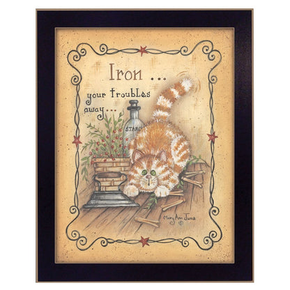 Iron Your Troubles Black Framed Print Laundry Wall Art HomeRoots