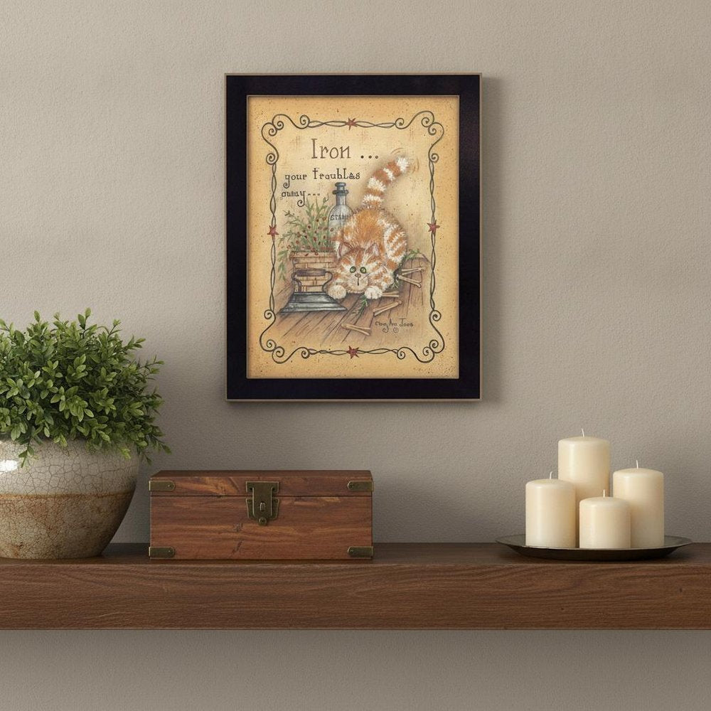 Iron Your Troubles Black Framed Print Laundry Wall Art HomeRoots