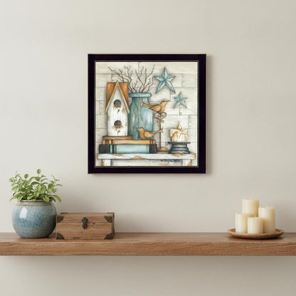 Birdhouse on Books 1 Black Framed Print Wall Art HomeRoots