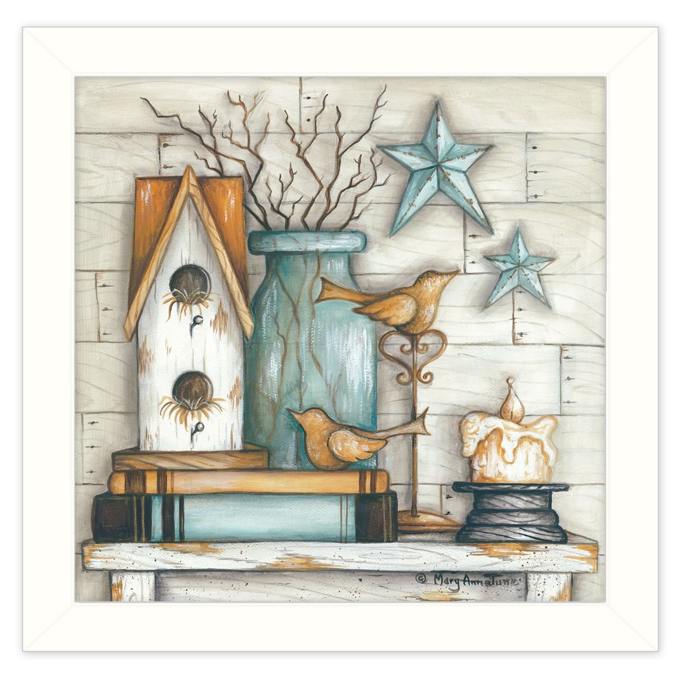 Birdhouse on Books 2 White Framed Print Wall Art HomeRoots