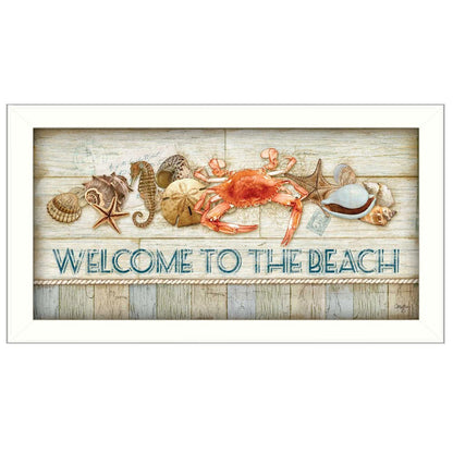Welcome to the Beach White Framed Print Wall Art HomeRoots