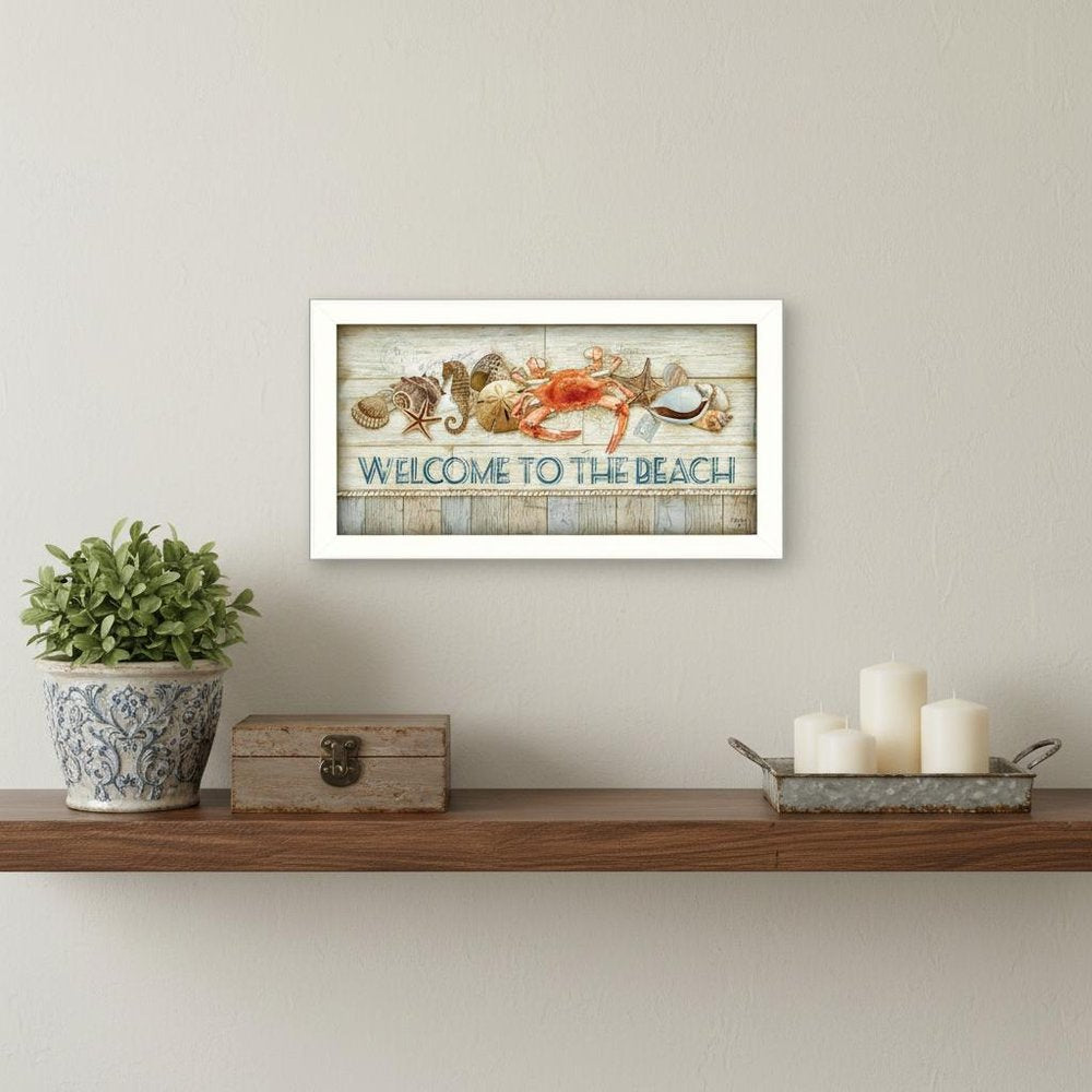 Welcome to the Beach White Framed Print Wall Art HomeRoots