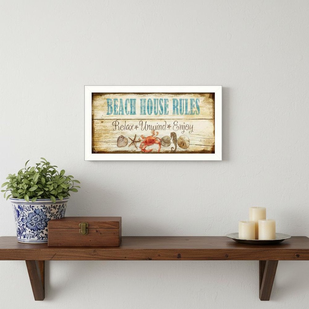 Beach House Rules White Framed Print Wall Art HomeRoots