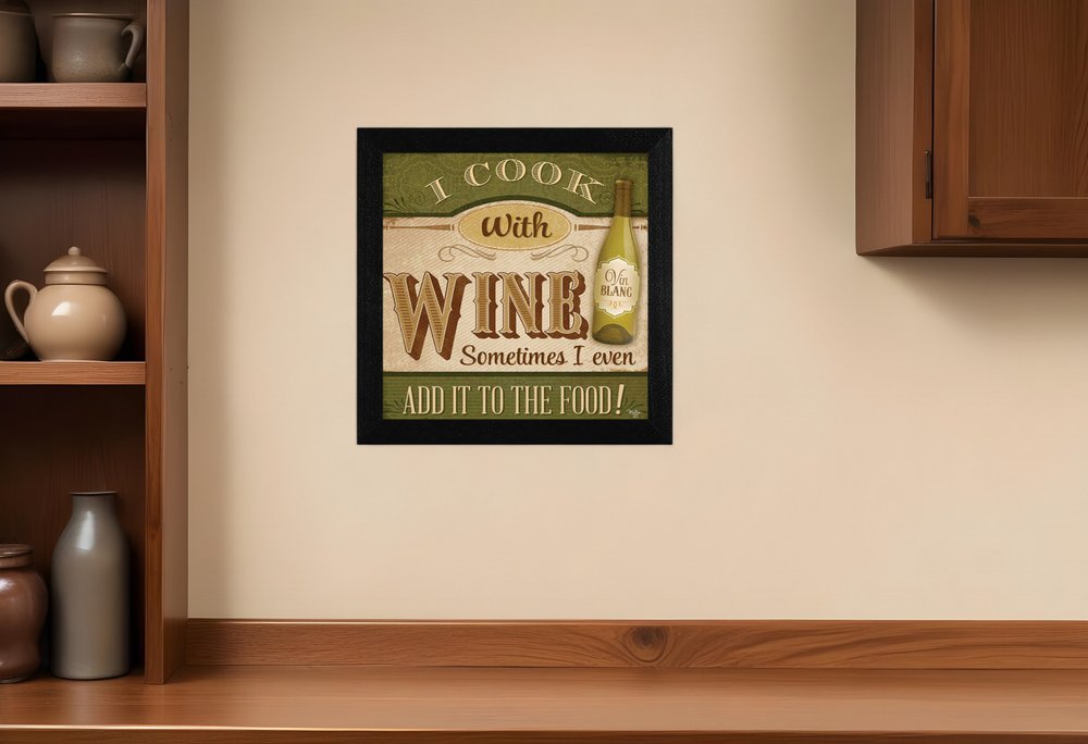 I Cook with Wine Black Framed Print Kitchen Wall Art HomeRoots