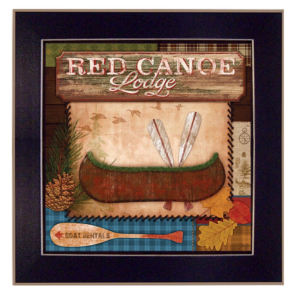 Red Canoe Lodge 1 Black Framed Print Wall Art HomeRoots