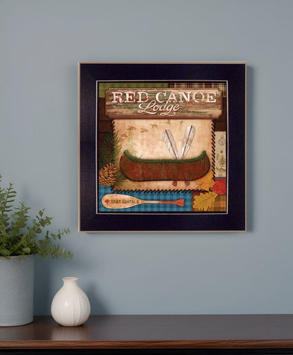 Red Canoe Lodge 1 Black Framed Print Wall Art HomeRoots