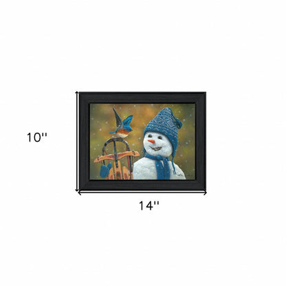 Bluebird Snowman Black Framed Print Wall Art HomeRoots