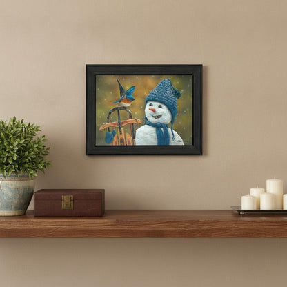 Bluebird Snowman Black Framed Print Wall Art HomeRoots