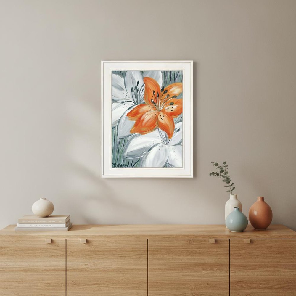 Tiger Lily in Orange 1 White Framed Print Wall Art HomeRoots