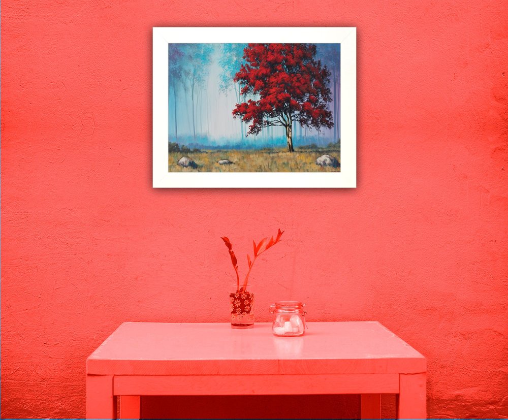 Red Tree 3 White Framed Print Wall Art HomeRoots