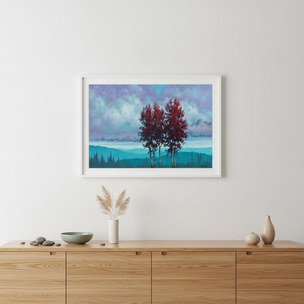 Two Red Trees 1 White Framed Print Wall Art HomeRoots
