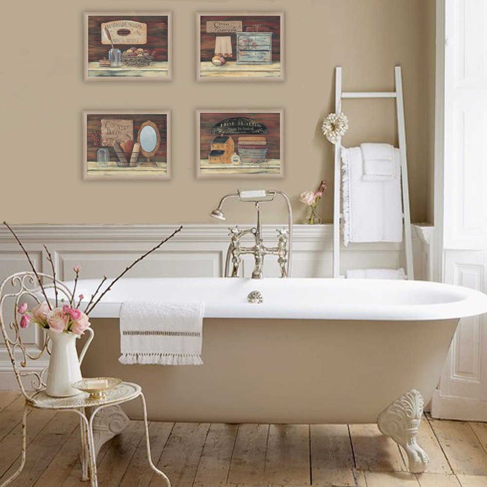 Set Of Four Bathroom COLLECTION I 1 Brown Framed Print Bathroom Wall Art HomeRoots