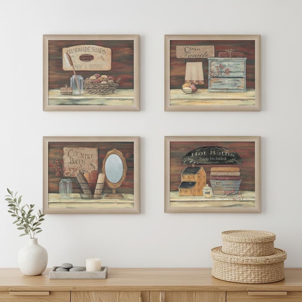Set Of Four Bathroom COLLECTION I 1 Brown Framed Print Bathroom Wall Art HomeRoots