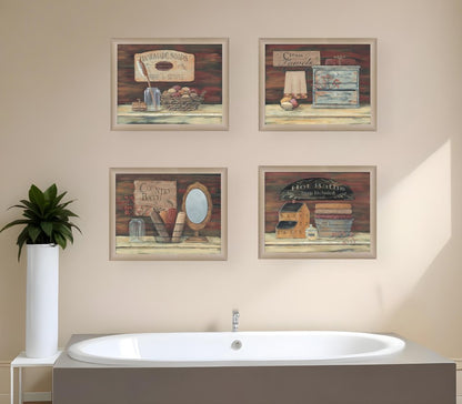 Set Of Four Bathroom COLLECTION I 1 Brown Framed Print Bathroom Wall Art HomeRoots