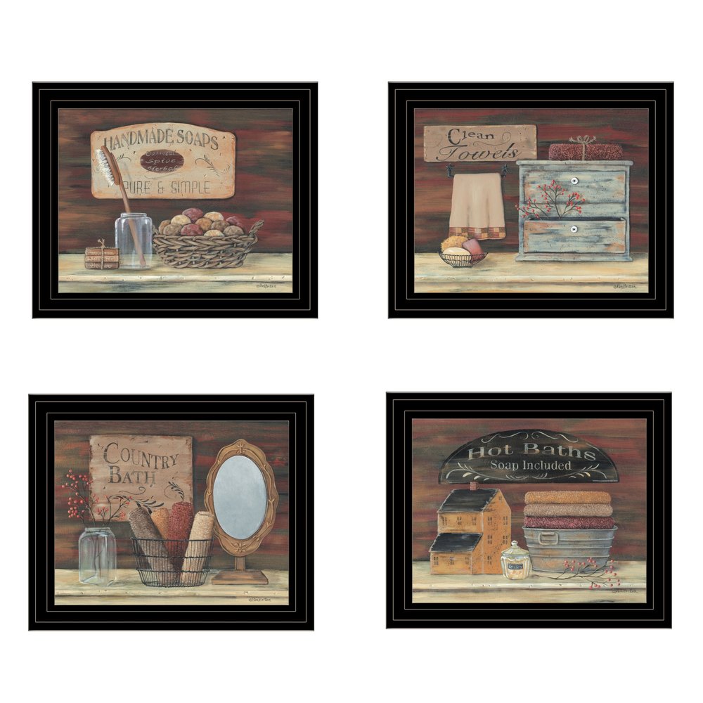 Set Of Four Bathroom COLLECTION I 2 Black Framed Print Bathroom Wall Art HomeRoots