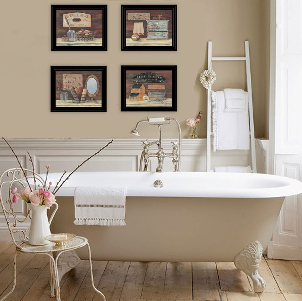 Set Of Four Bathroom COLLECTION I 2 Black Framed Print Bathroom Wall Art HomeRoots