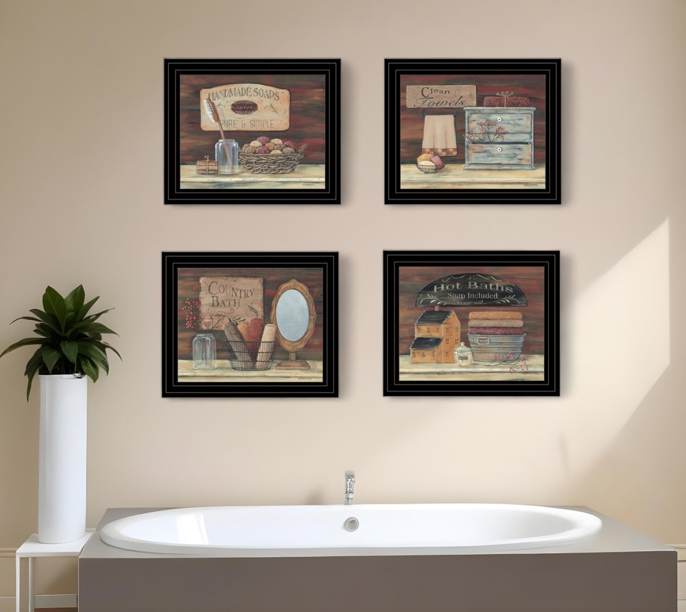 Set Of Four Bathroom COLLECTION I 2 Black Framed Print Bathroom Wall Art HomeRoots