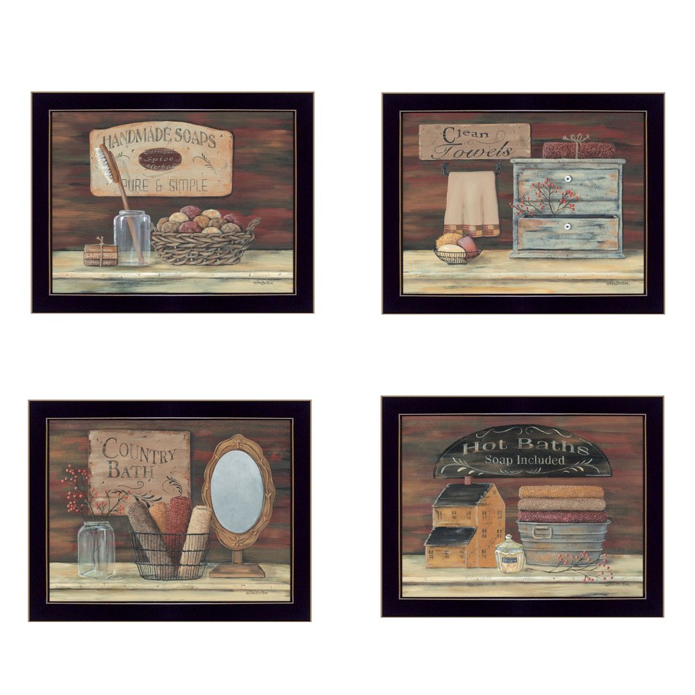 Set Of Four Bathroom COLLECTION I 3 Black Framed Print Bathroom Wall Art HomeRoots