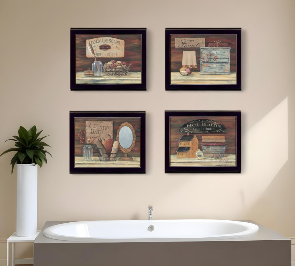 Set Of Four Bathroom COLLECTION I 3 Black Framed Print Bathroom Wall Art HomeRoots
