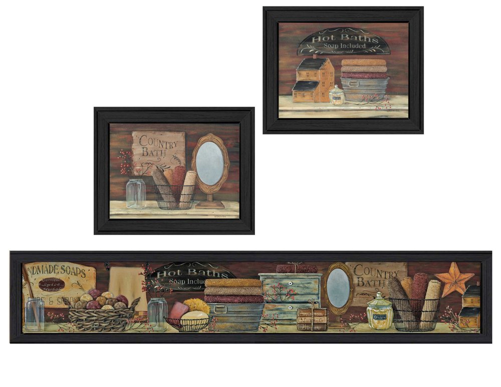 Set Of Three Country Bath I 1 Black Framed Print Bathroom Wall Art HomeRoots