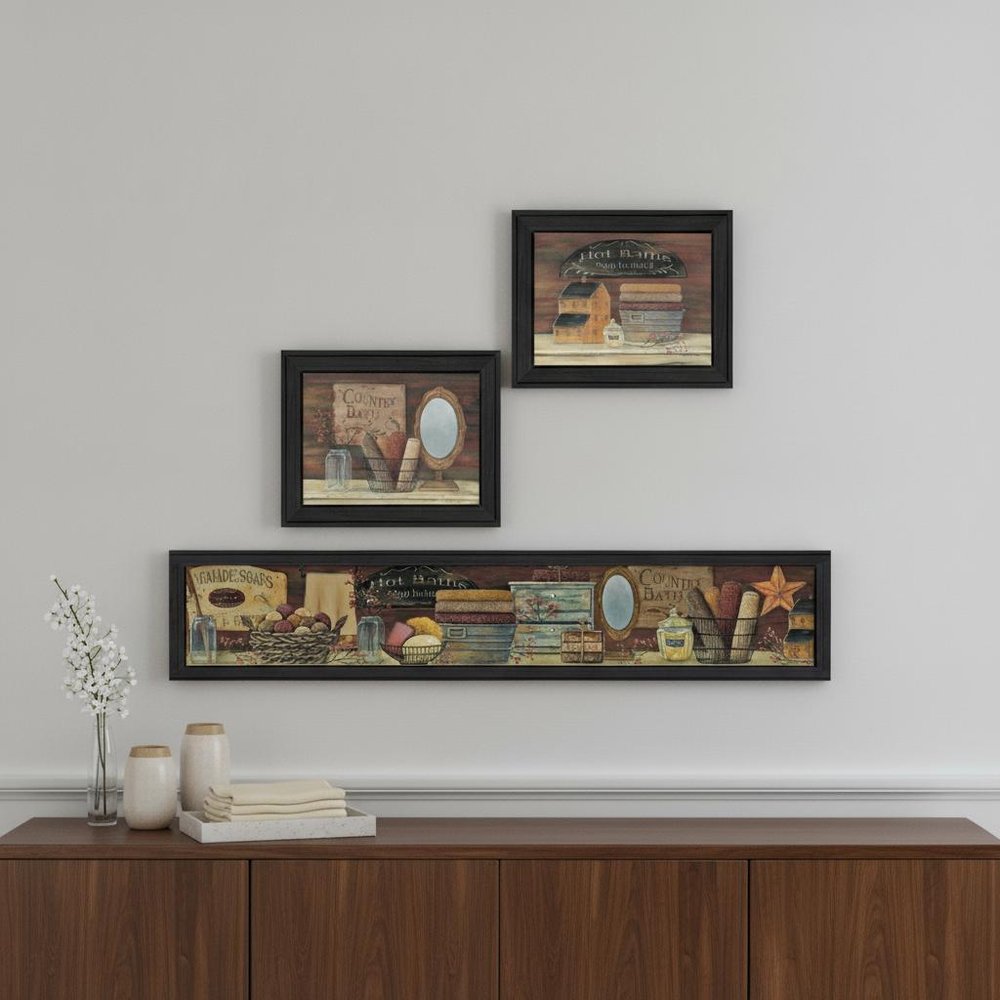 Set Of Three Country Bath I 1 Black Framed Print Bathroom Wall Art HomeRoots