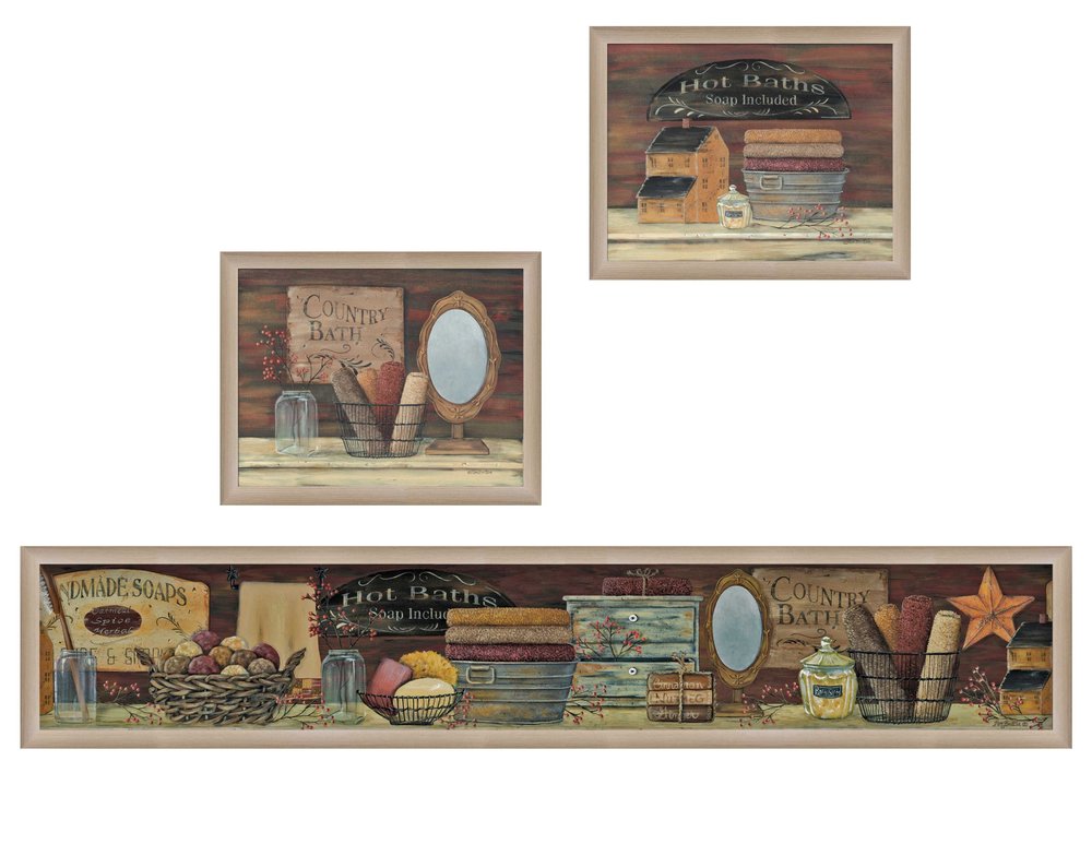 Set Of Three COUNTRY BATH II 4 Brown Framed Print Bathroom Wall Art HomeRoots
