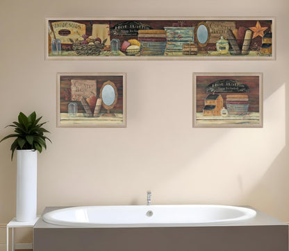 Set Of Three COUNTRY BATH II 4 Brown Framed Print Bathroom Wall Art HomeRoots