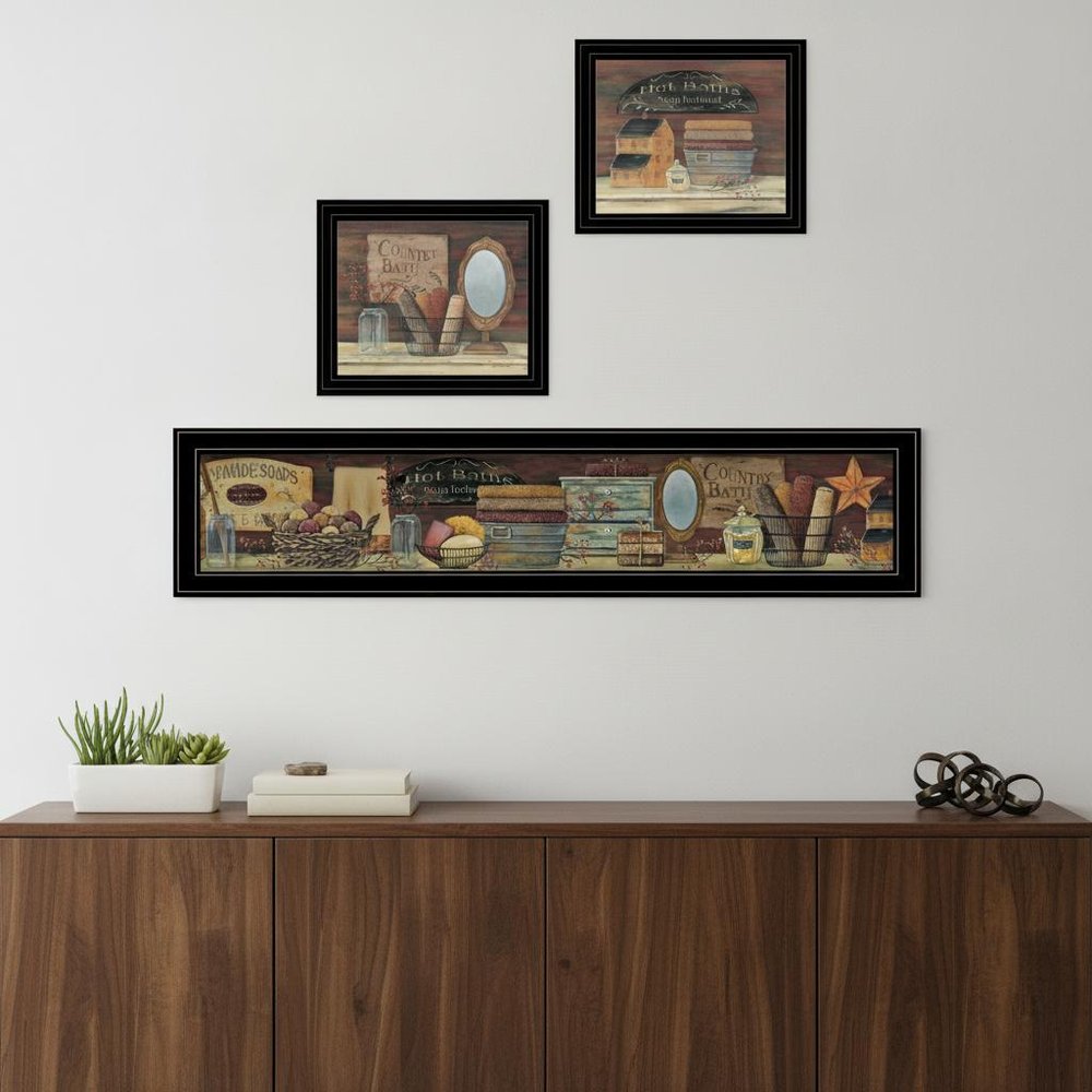 Set Of Three COUNTRY BATH II 5 Black Framed Print Bathroom Wall Art HomeRoots