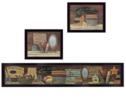 Set Of Three COUNTRY BATH II 6 Black Framed Print Bathroom Wall Art HomeRoots