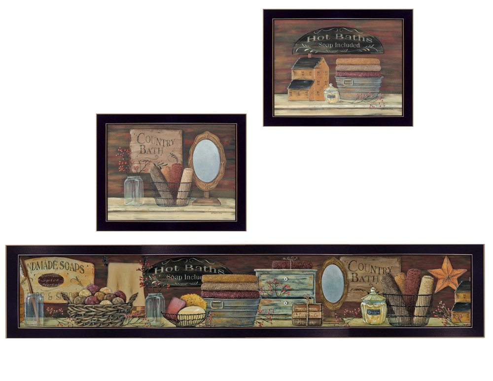 Set Of Three COUNTRY BATH II 6 Black Framed Print Bathroom Wall Art HomeRoots