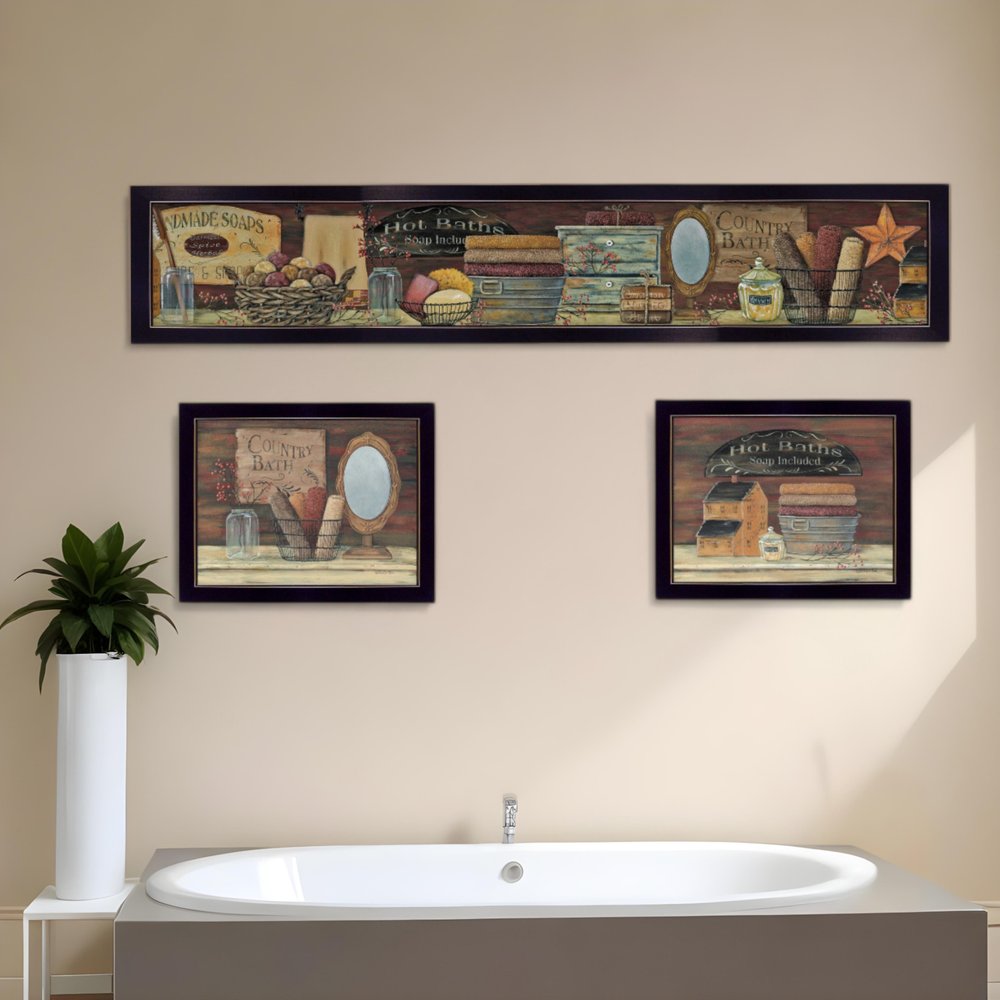 Set Of Three COUNTRY BATH II 6 Black Framed Print Bathroom Wall Art HomeRoots