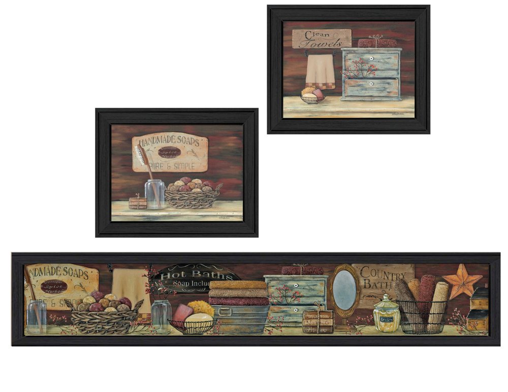 Set Of Three Country Bath II Collection 1 Black Framed Print Bathroom Wall Art HomeRoots