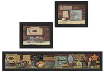 Set Of Three Country Bath II Collection 1 Black Framed Print Bathroom Wall Art HomeRoots