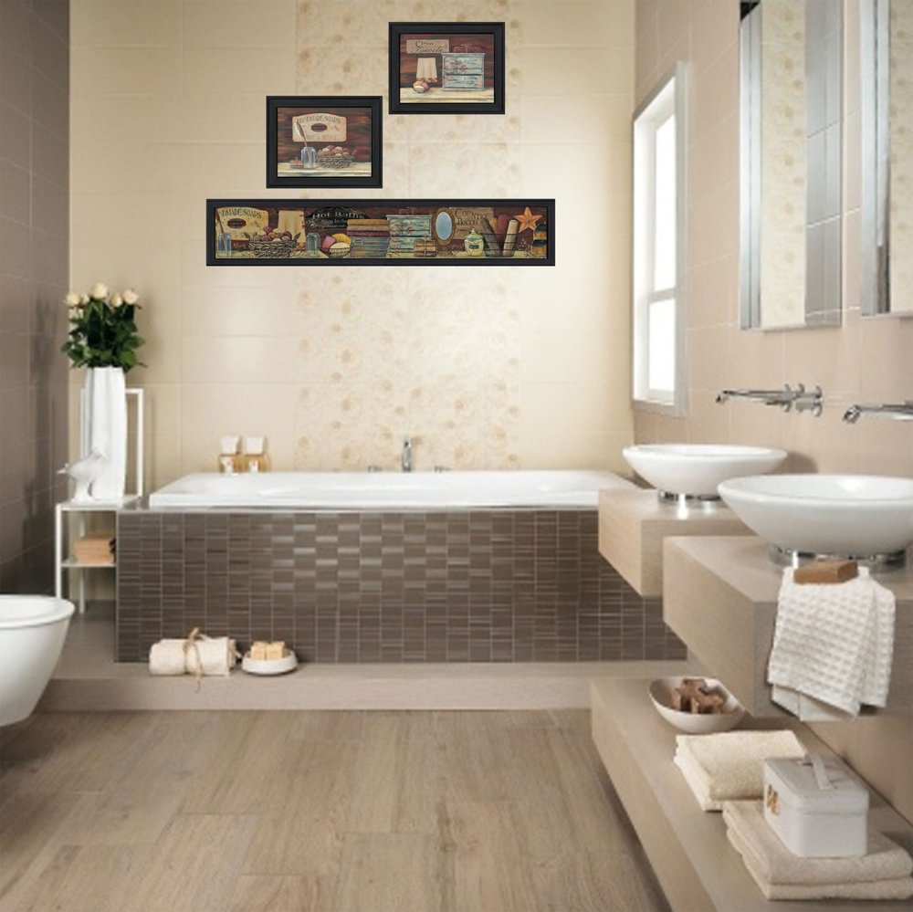 Set Of Three Country Bath II Collection 1 Black Framed Print Bathroom Wall Art HomeRoots