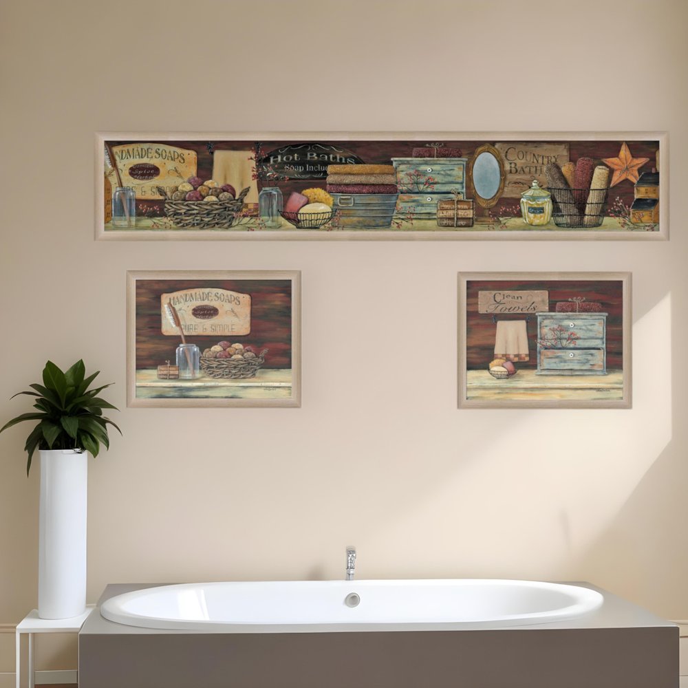 Set Of Three COUNTRY BATH II 7 Brown Framed Print Bathroom Wall Art HomeRoots