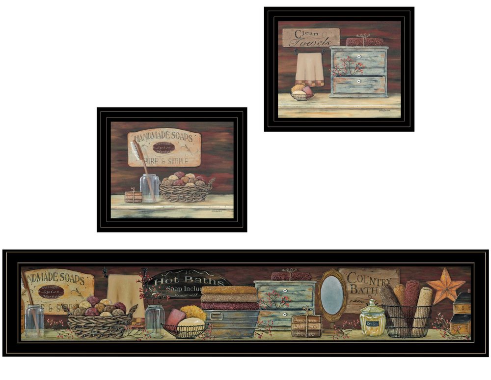 Set Of Three COUNTRY BATH II 8 Black Framed Print Bathroom Wall Art HomeRoots