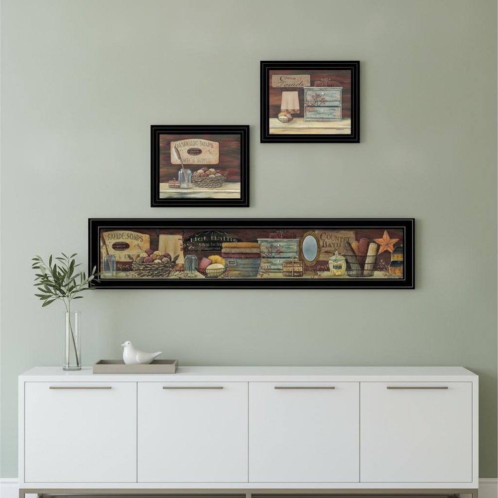 Set Of Three COUNTRY BATH II 8 Black Framed Print Bathroom Wall Art HomeRoots