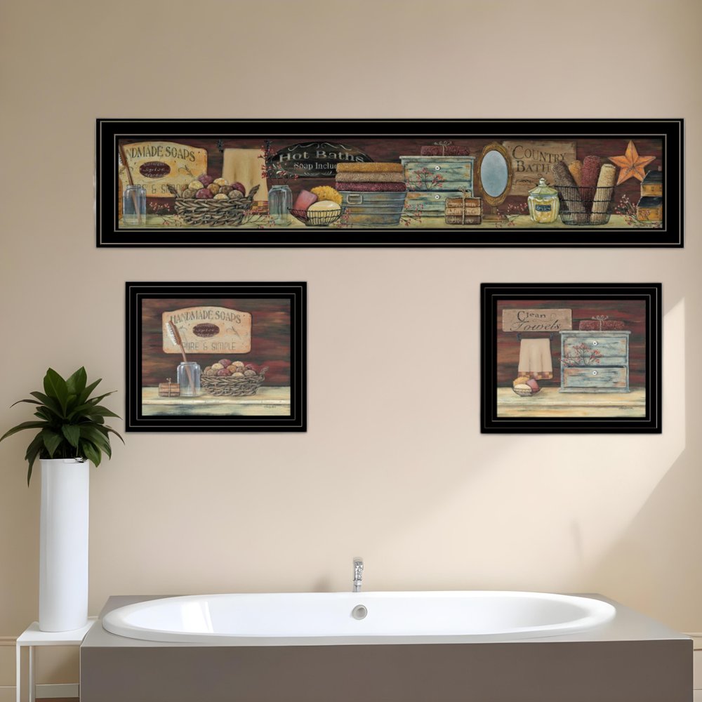 Set Of Three COUNTRY BATH II 8 Black Framed Print Bathroom Wall Art HomeRoots