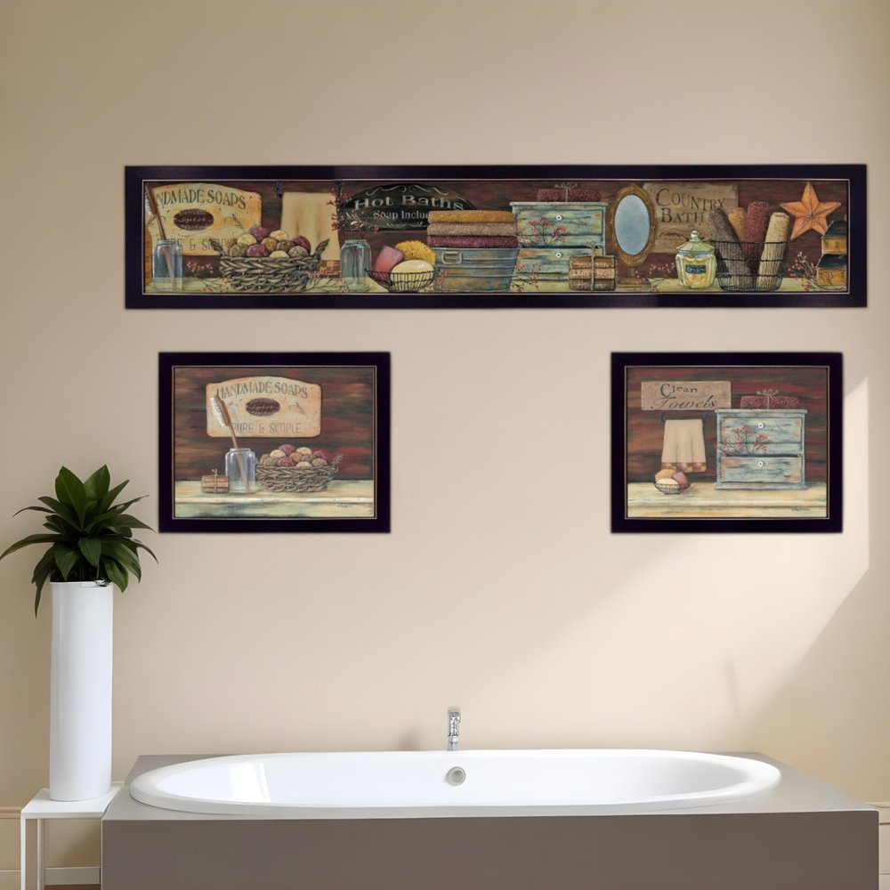 Set Of Three COUNTRY BATH II 9 Black Framed Print Bathroom Wall Art HomeRoots