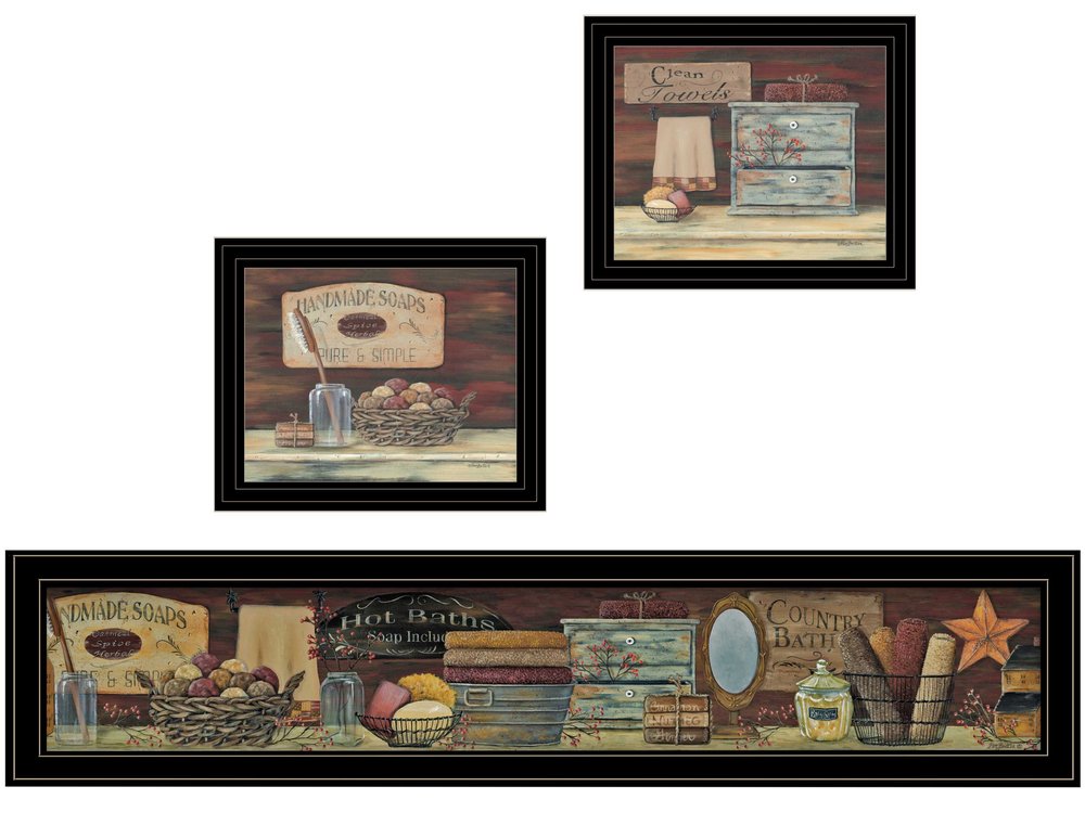 Set Of Three COUNTRY BATH 1 2 Black Framed Print Bathroom Wall Art HomeRoots