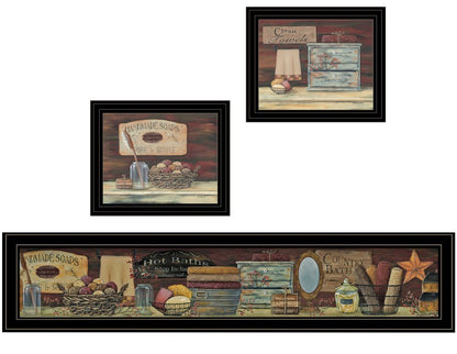 Set Of Three COUNTRY BATH 1 2 Black Framed Print Bathroom Wall Art HomeRoots