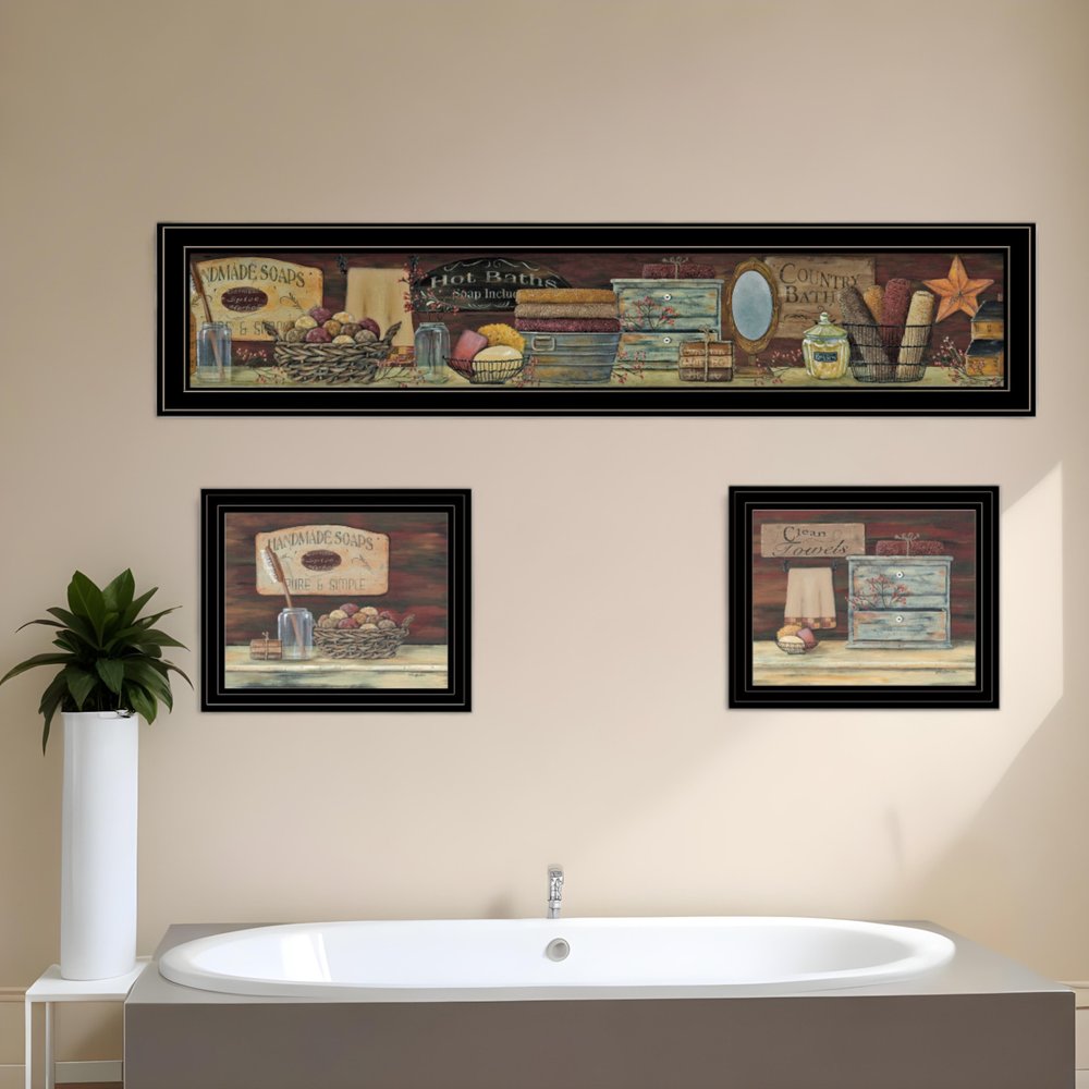 Set Of Three COUNTRY BATH 1 2 Black Framed Print Bathroom Wall Art HomeRoots