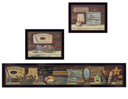 Set Of Three COUNTRY BATH 1 3 Black Framed Print Bathroom Wall Art HomeRoots