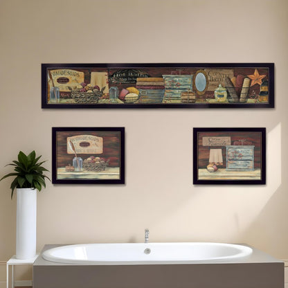 Set Of Three COUNTRY BATH 1 3 Black Framed Print Bathroom Wall Art HomeRoots